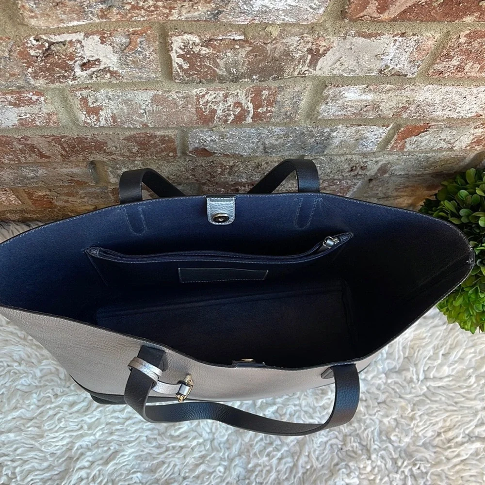 Cole Haan Palermo Silver and Black Two-Tone Leather Tote Bag - Picture 5 of 12